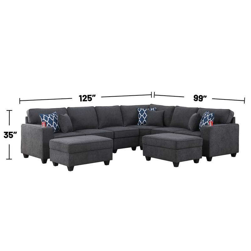 8 Piece L-Shape Sectional Sofa with 2 Ottomans in Stone Gray