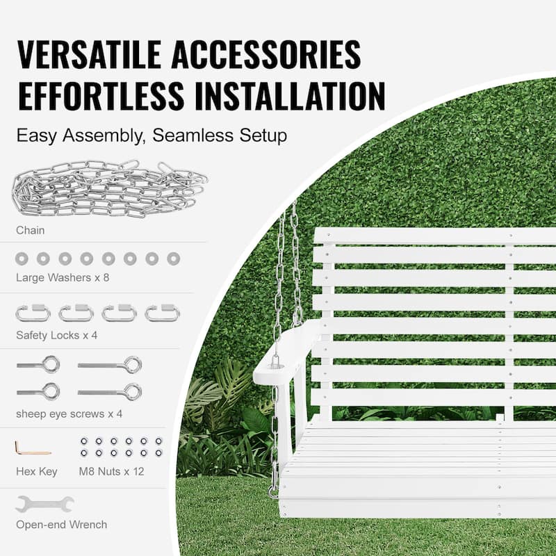 Wooden Porch Swing Heavy Duty Swing Chair Bench with Hanging Chains for Outdoors