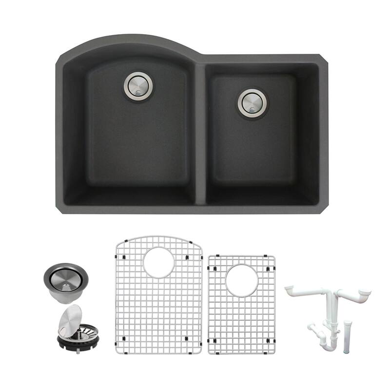 Transolid K-AUDD3120 Aversa 31-3/8" Undermount Double Basin Granite - Black
