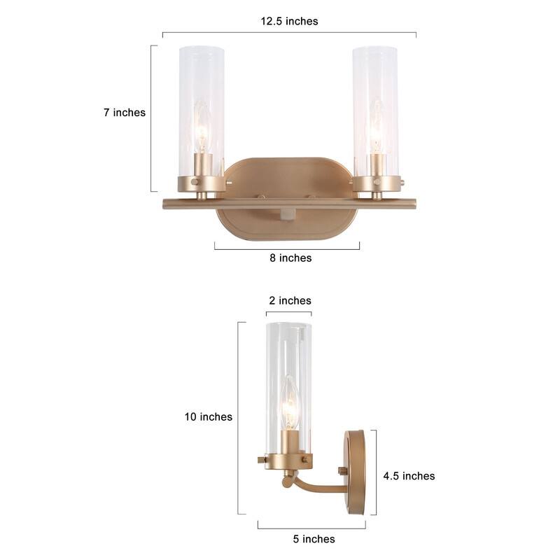 Modern 3-Light Gold Bathroom Wall Sconces Linear Glass Vanity Lights