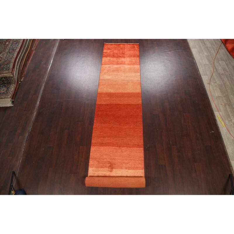 Striped Contemporary Oriental Gabbeh Kashkoli Runner Rug Wool Handmade - 3'1" x 16'6"