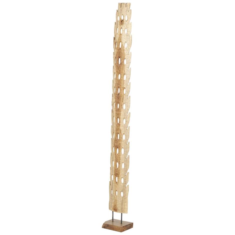 Brown Teak Wood Handmade Tall Floor Cutout Post Abstract Sculpture with Live Edge Base