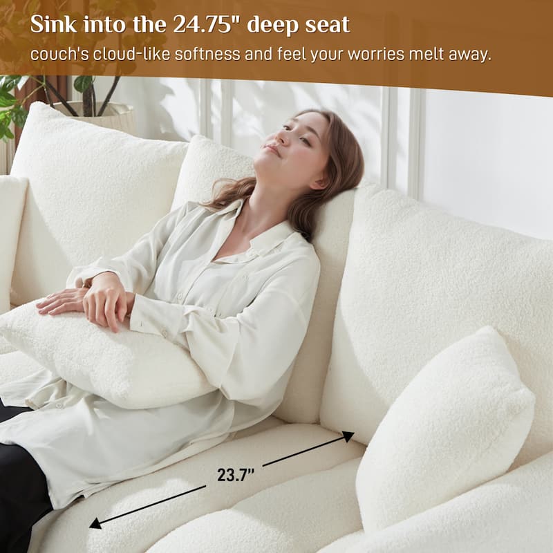 Ouyessir Overstuffed Upholstered Deep Seat Soft Fabric Sofa with 3 Pillows
