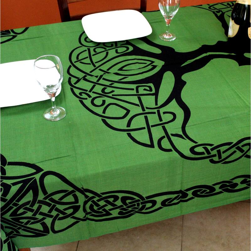 Cotton Celtic Tree of life Tablecloth Rectangle with Fringes