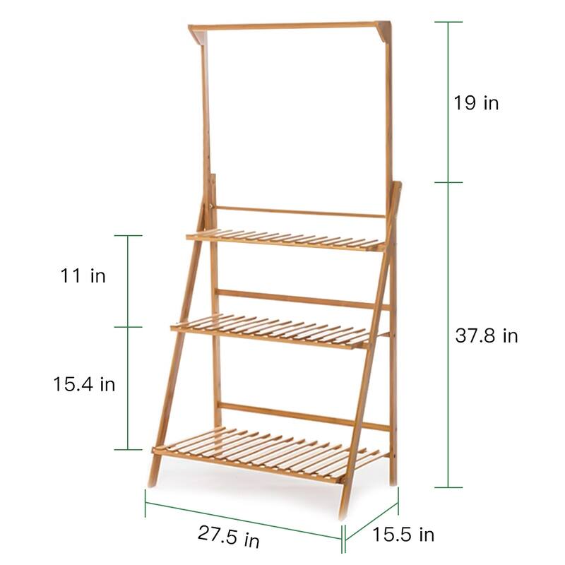3 Tier Bamboo Hanging Plant Stand Ladder Flower Rack Hanging Baskets
