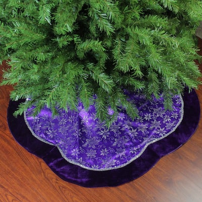 Glittered Floral Christmas Tree Skirt - 48" - Purple and Silver