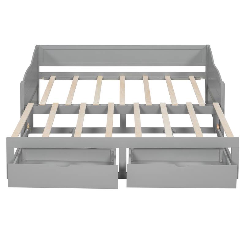 Roomfitters Wooden Twin Daybed with Trundle and Two Storage Drawers Extendable Solid Wood