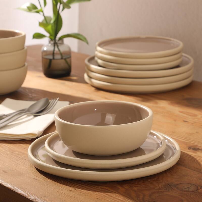 Gibson Elite - Made in Portugal - Port Gaia 12 Piece (Service for 4) Reactive Glaze Dishes Stoneware Ceramic Dinnerware Set