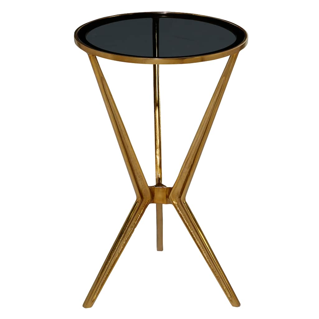 Aluminum Metal or Teak Wood Accent Table with Shaded or Clear Glass Top - Gold or Silver - Roche River Decor