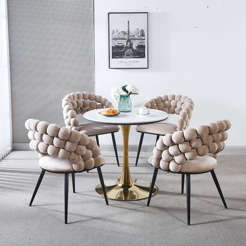 Modern chair(set of 2 ) with golden color iron tube legs, soft cushions and comfortable backrest, hairball back
