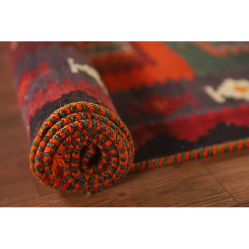Masterpiece Flatweave Vegetable Dye Kilim Qashqai Persian Vintage Rug - 4'10"x 9'11"