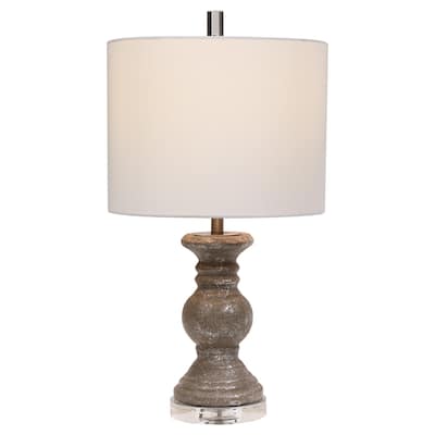 Turned Pedestal Style Ceramic Table Lamp with Fabric Shade, Brown
