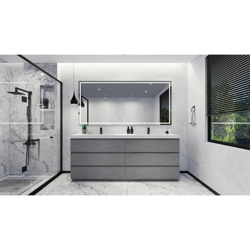 Angeles 84" freestanding bath vanity with dual basin reinforced acrylic top - Cement Gray