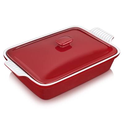Blossom Casserole Dish , 13x9 Baking Dish , 3.8 Quart Casserole Dish Set Lasagna Pan Deep With Lid Oven Safe, Red
