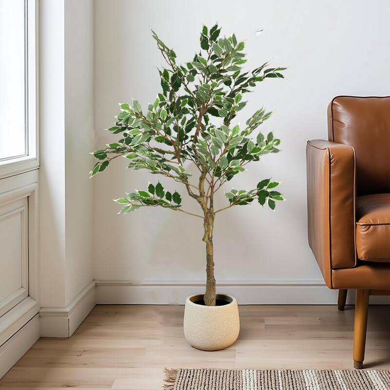 Roomfitters 51" Artificial Ficus Tree with Black Plastic Pot, Indoor Decorative Faux Plant
