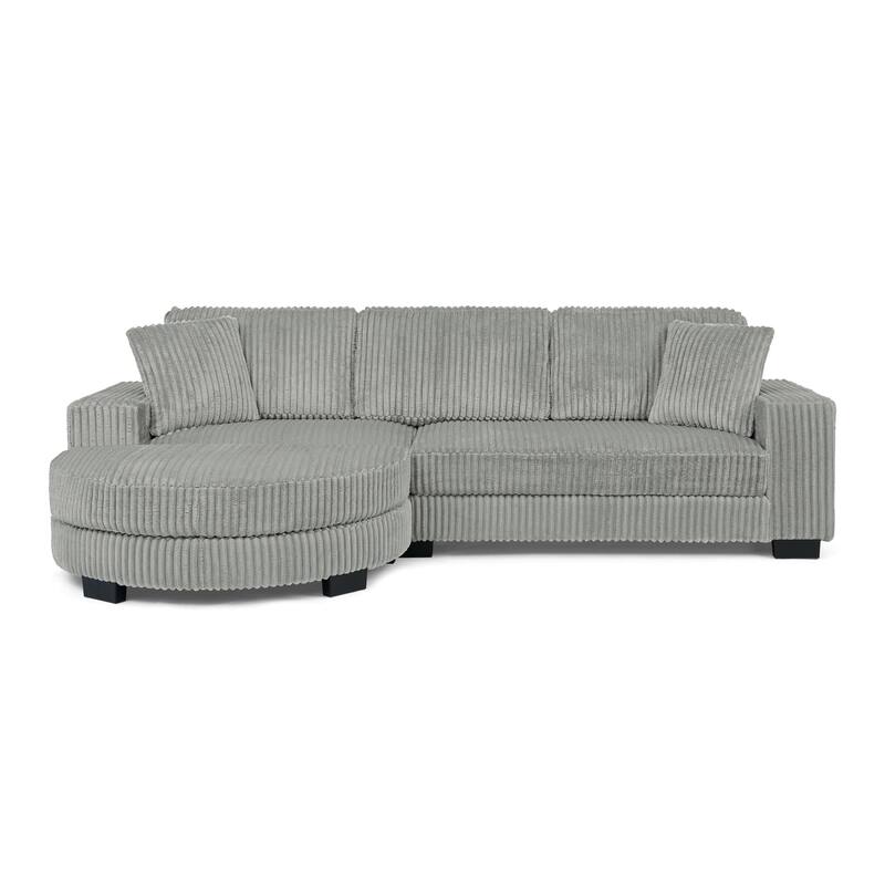 Corduroy Tufted Upholstered Sofa, L-Shaped Modular Sectional Sofa, Convertible Sleeper Sofa with Curved Ottoman
