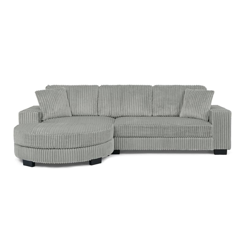 Corduroy Upholstered L-shaped Sectional Sofa, Chaise Lounge Couch with Arc-shaped Ottoman and Removable Cushions for Living Room