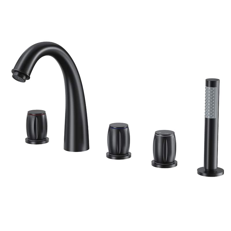3-Handle Waterfall Roman Tub Faucet Deck-Mount Bathtub Faucet with Hand Shower - Matte Black
