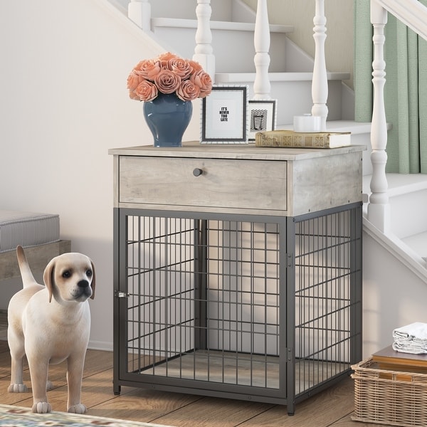 Lyromix Dog Crate Furniture Large Breed TV Stand with 2 Sliding Doors