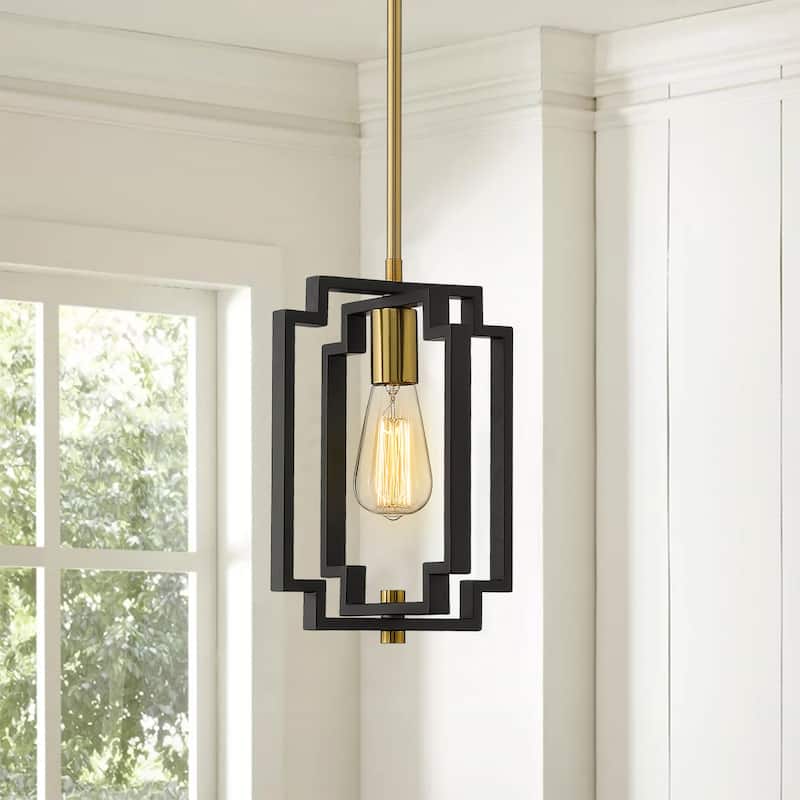 Adjustable Pendant Light, Ceiling Lighting, Black and Gold - 8.7" x 7.7" x 11.5" (L x W x H)