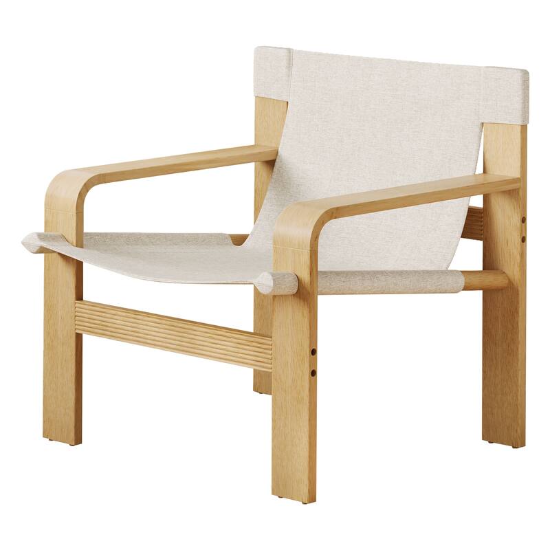 GDFStudio - Oak Wood Frame Linen Fabric Armchair for Living Room, Bedroom, Balcony