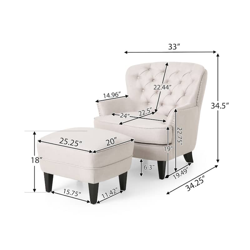 Correia Contemporary Tufted Fabric Club Chair and Ottoman Set by Christopher Knight Home