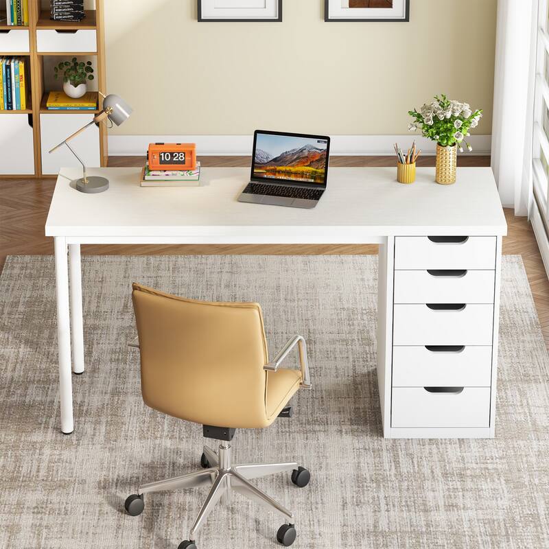Modern Computer Desk with 5 Reversible Drawers, Storage Home Office Desk, PC/Laptop Desk, Study Writing Table Workstation
