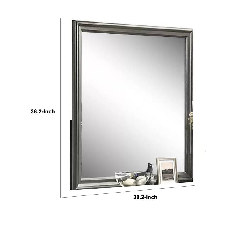 Modern Dresser Mirror, Dark Gray, Square 38 Inch Solid Wood Frame - Dark Gray