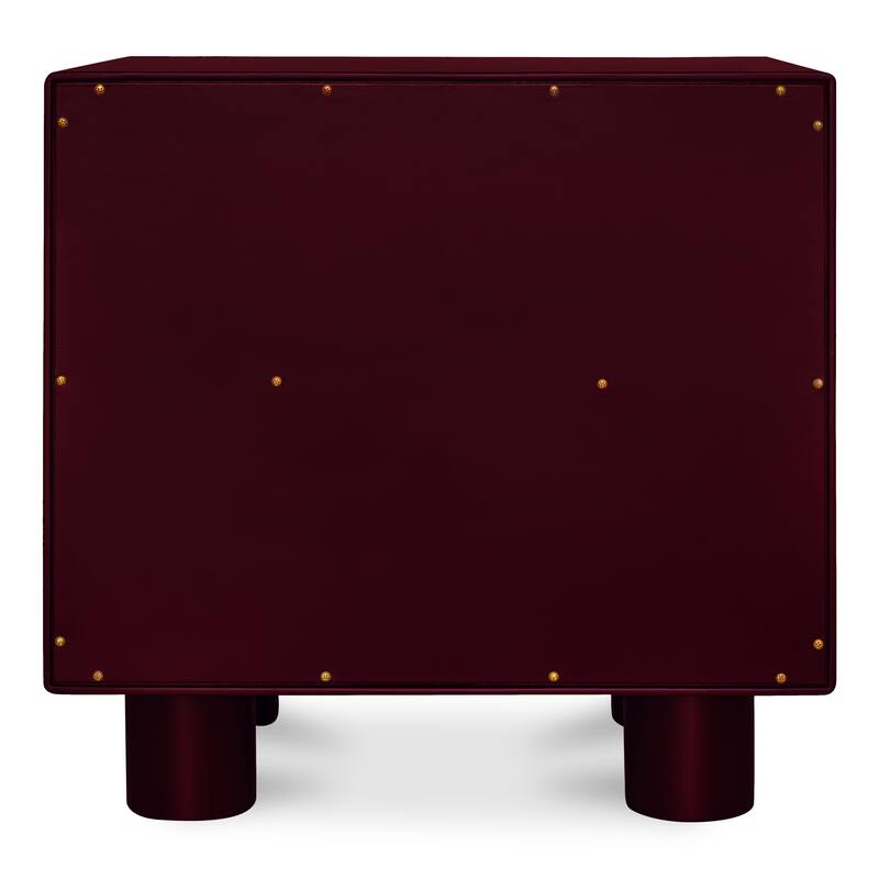 NADAAL STUDIOS Saryn Nightstand, 1-Drawer, Playful Legs with Open Shelf Rubberwood Frame, Deep Red