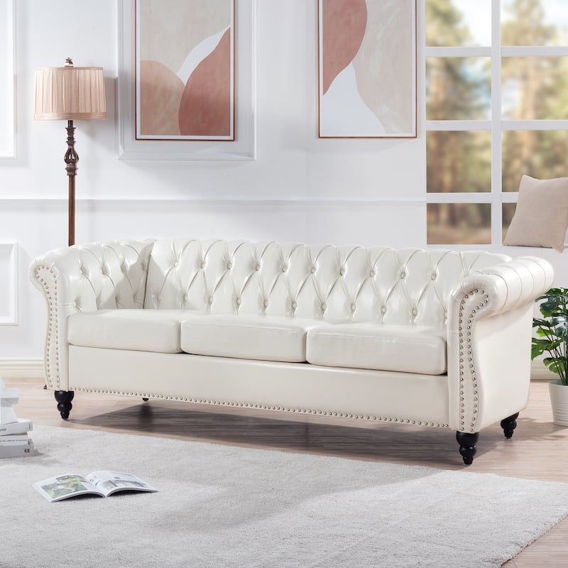 Upholstered Rolled Arm Chesterfield 3-Seater Sofa
