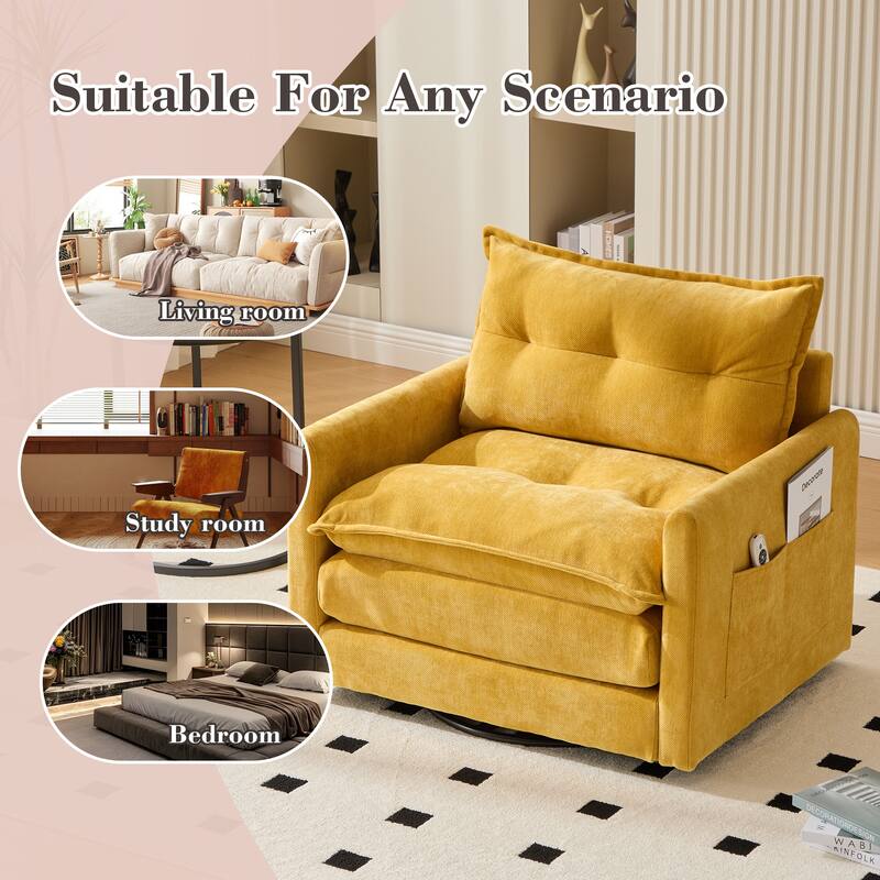 Mid Century Modern Swivel Barrel Chair with Solid Metal Base