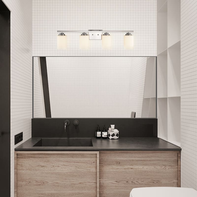 Brushed Nickel 4-Light Vanity Lights with White Etched Glass Shades