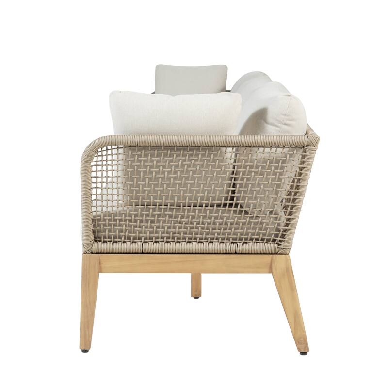 Cypress Teak Wood 128" Sofa with Rope Design