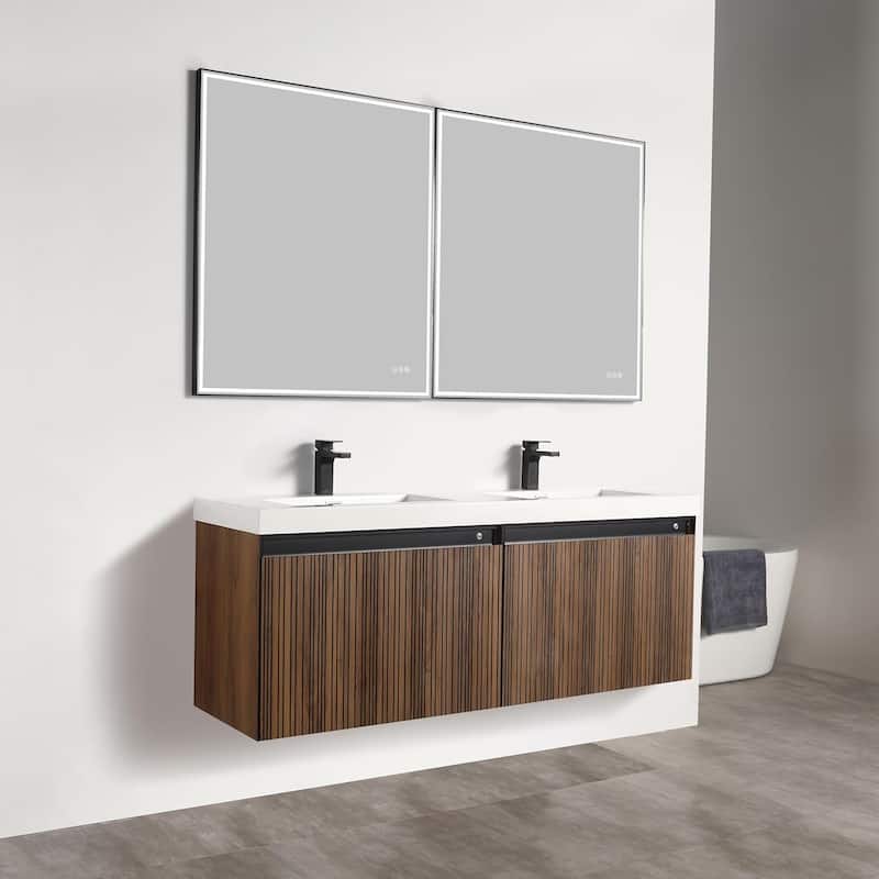 Blossom Lille Brown Walnut Floating Vanity with LED & Acrylic Sink