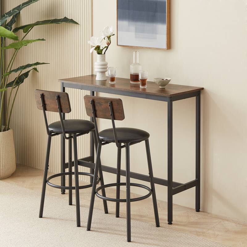 Industrial 3-Piece Metal Frame Bar Dining Set with 2 Stools - Brown