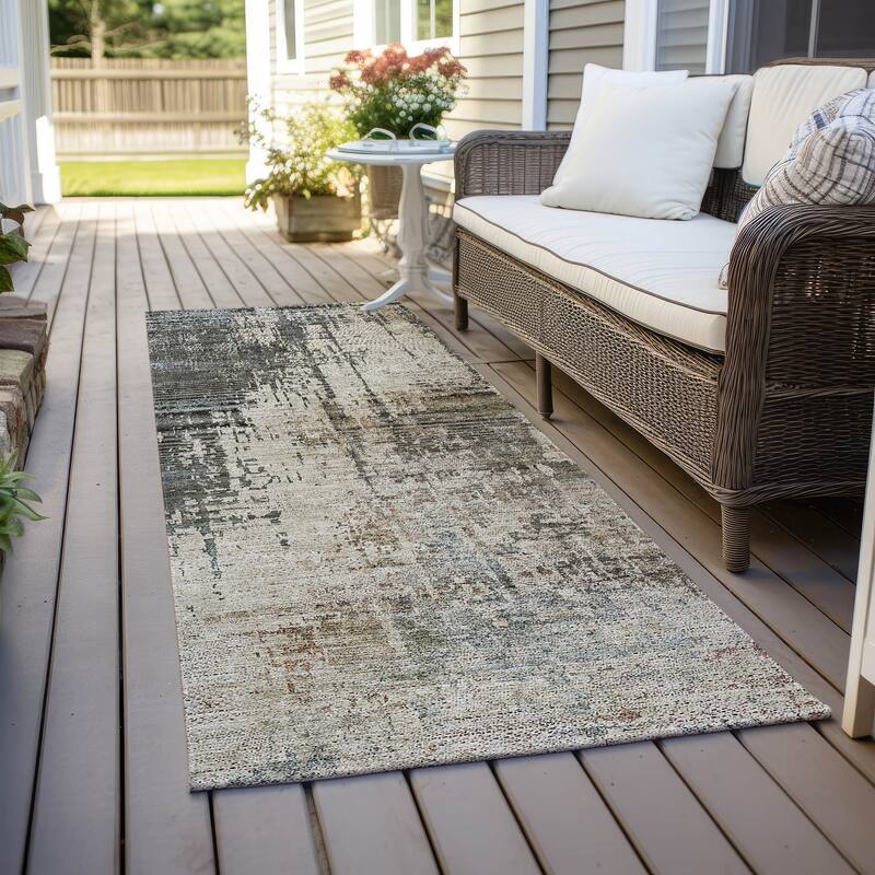 Machine Washable Indoor/ Outdoor Chantille Abstract Ombre Rug - Beige - 2'3" x 7'6"
