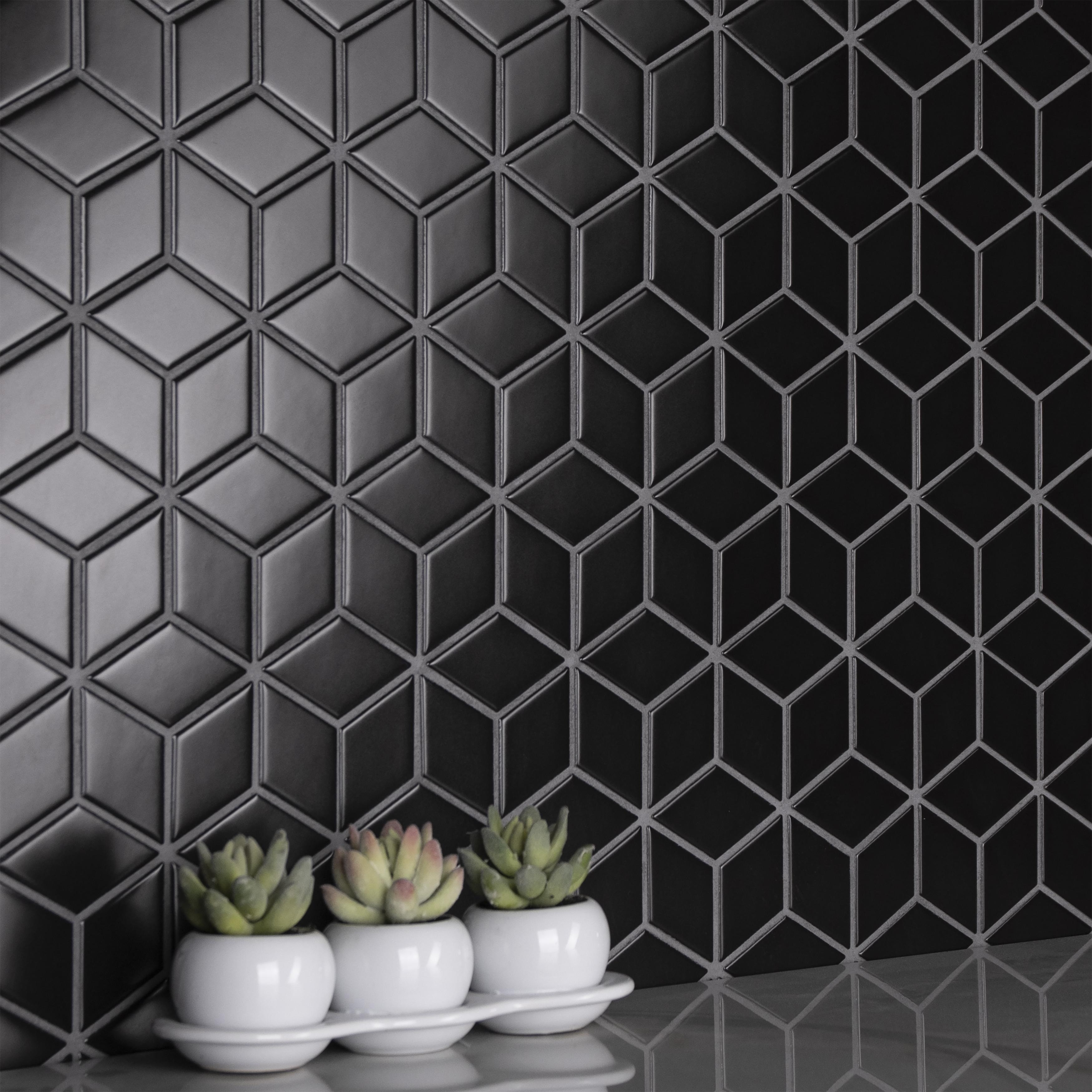 Merola Tile Metro Rhombus Matte Black 10-1/2" x 12-1/8" Porcelain Floor and Wall Tile