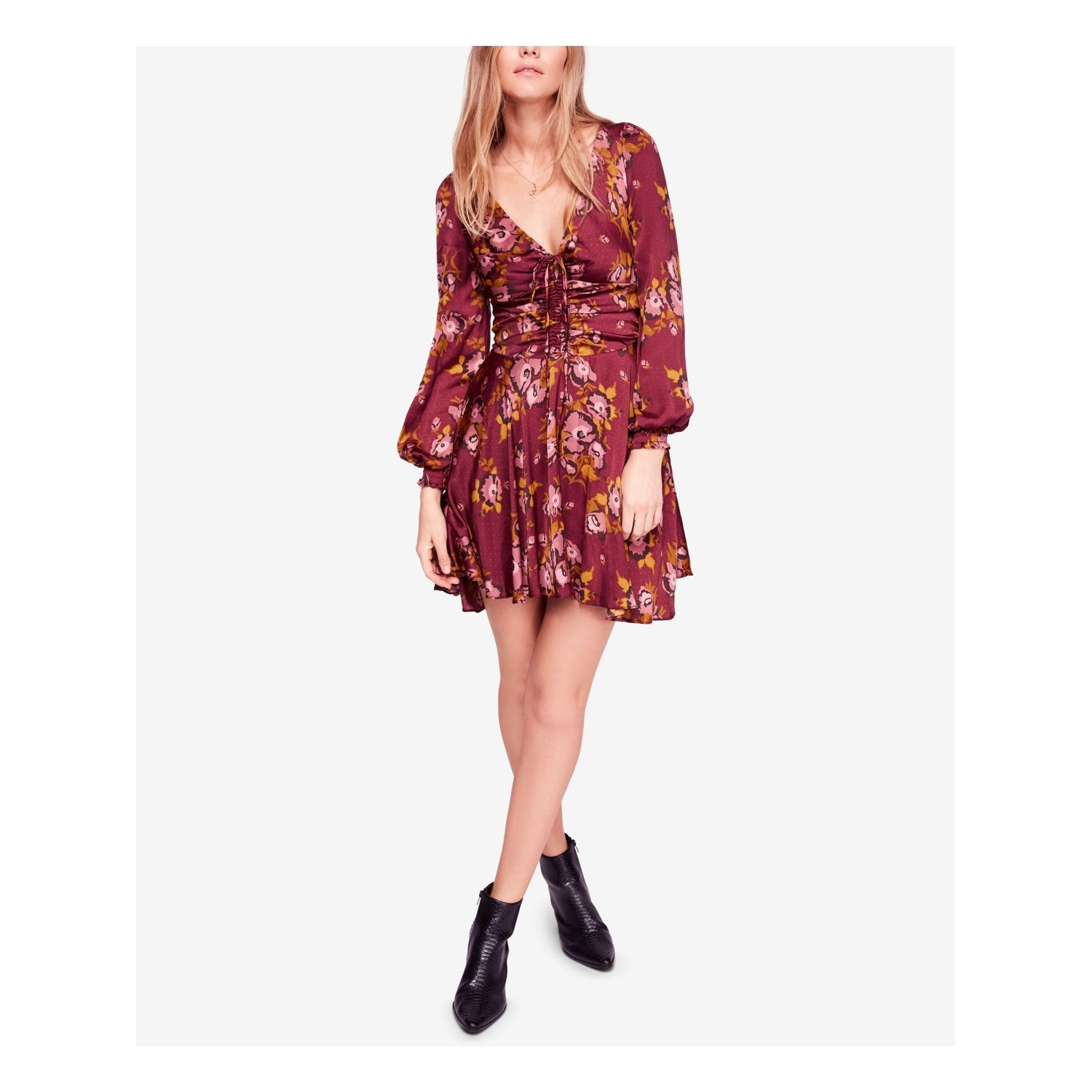 free people red long sleeve dress