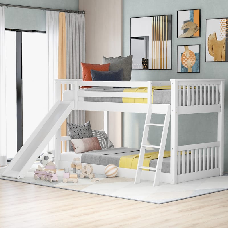 Twin over Twin Bunk Bed with Reversible Slide & Ladder (300lb Capacity) - White