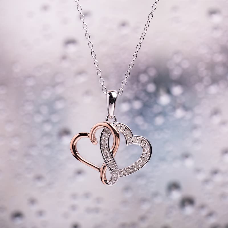 Miadora Two-tone Sterling Silver 1/6ct Diamond Interlocking Heart Necklace