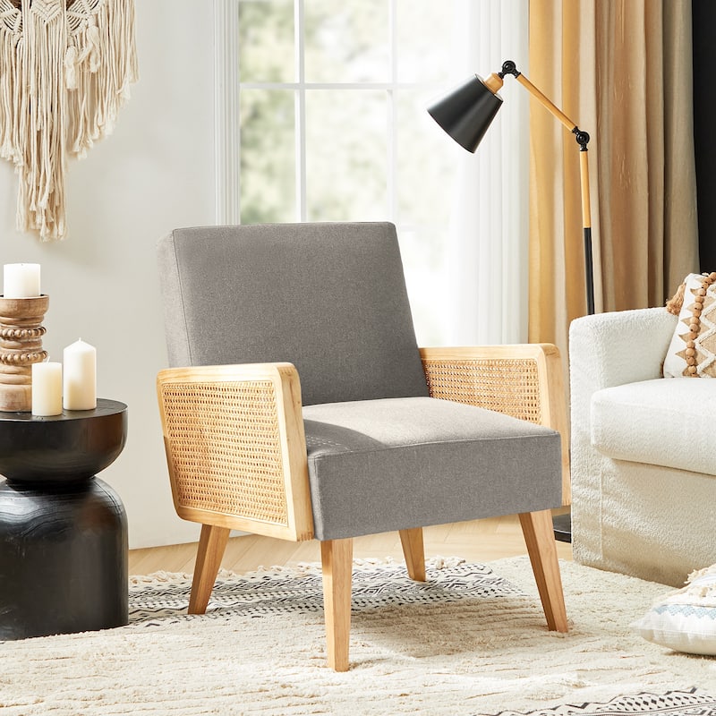 Carmina Upholstered Accent Chair with Natural Rattan Arms by HULALA HOME