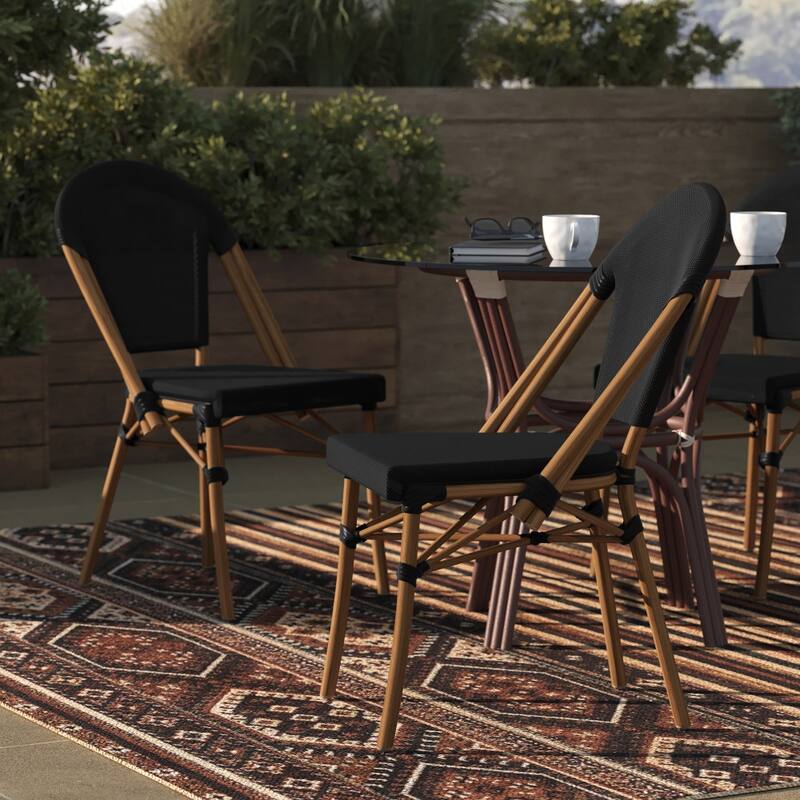 Stacking Bistro Chair with Metal Frame - Black/Natural Frame