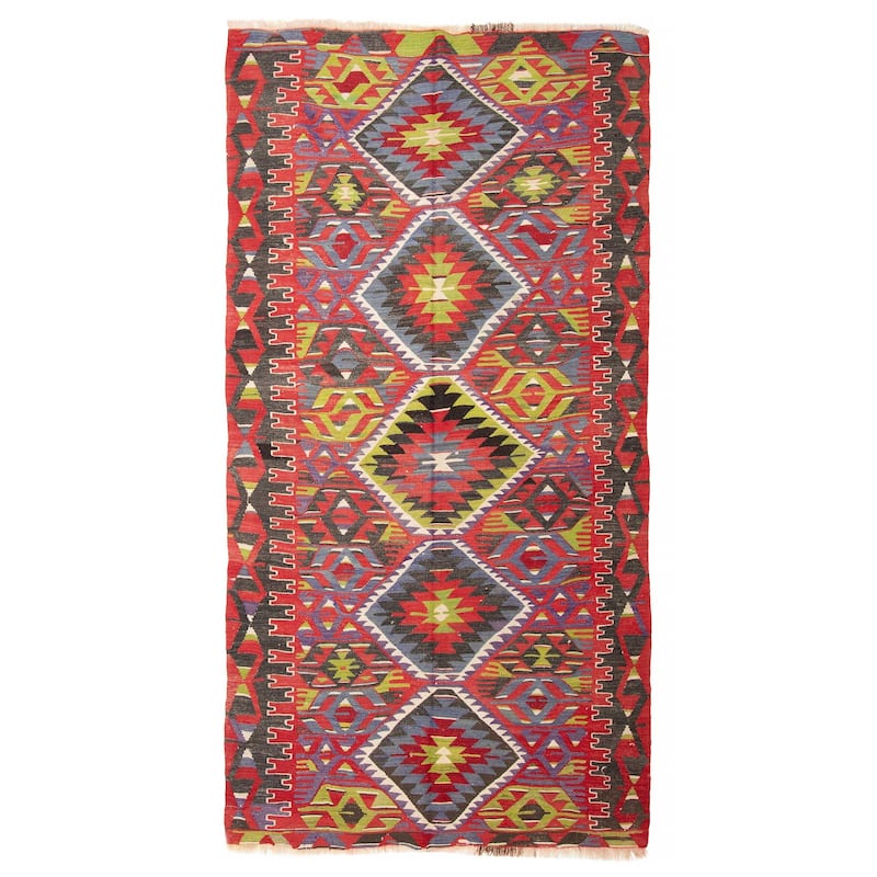 ECARPETGALLERY Flat-Weave Sivas Red Wool Kilim - 4'7 x 9'2 - Red - 4'7 x 9'2