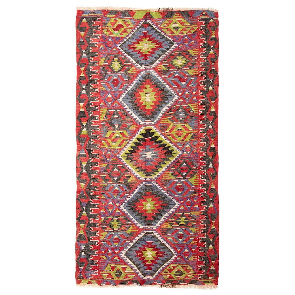 ECARPETGALLERY Flat-Weave Sivas Red Wool Kilim - 4'7 x 9'2
