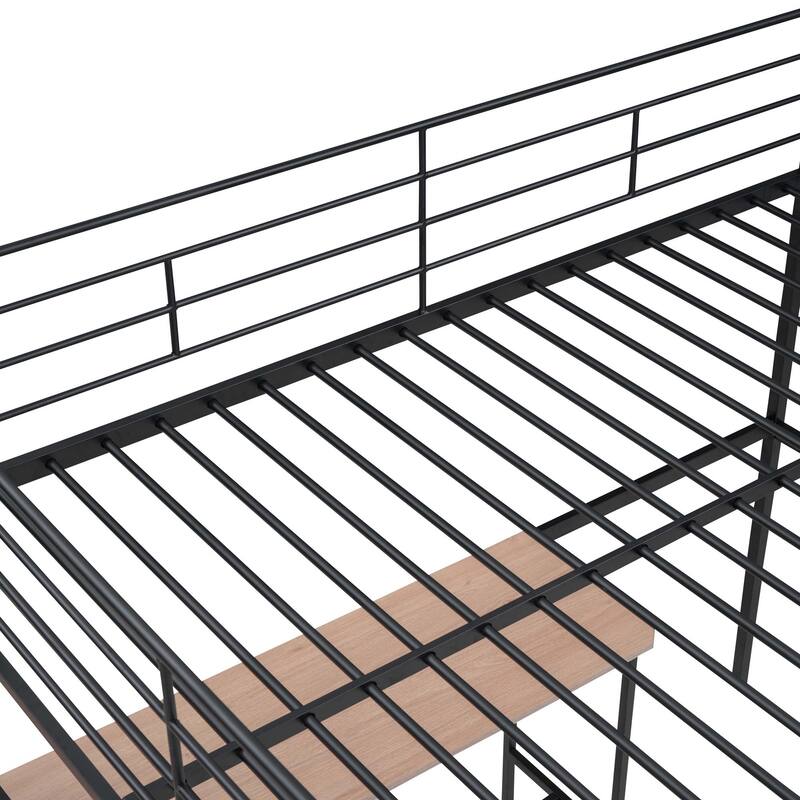 Full Size Metal Loft Bed with Desk and Lateral Storage Ladder