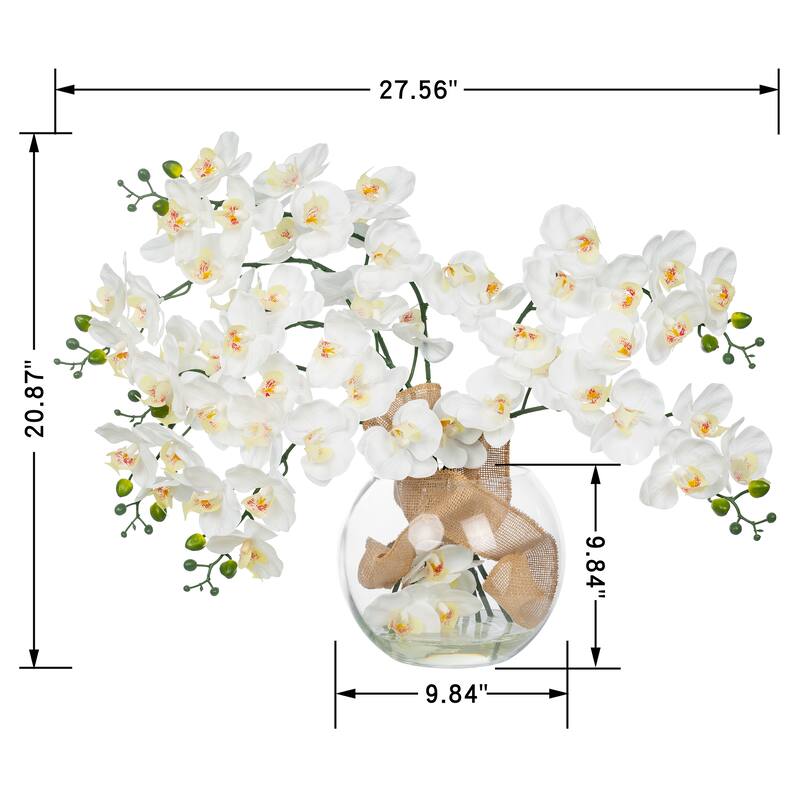 8 Pieces Nearly Natural Plastic Phalaenopsis Silk Orchid in Glass Vase - 20.87" H x 27.56" W x 9.84" D