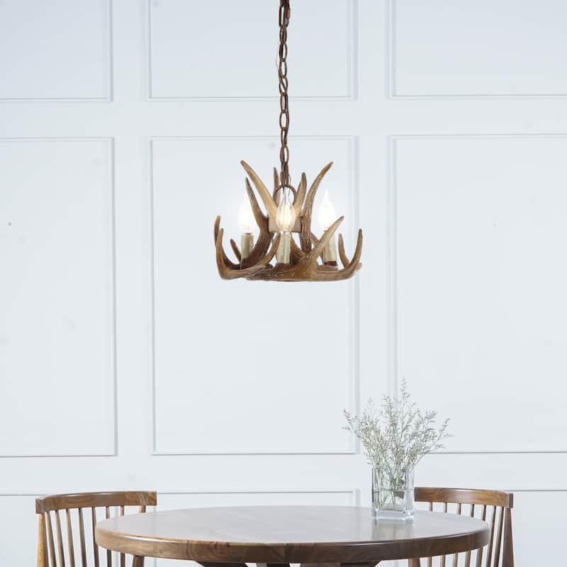 Draper 11.5" Adjustable Resin Antler 3-Light LED Chandelier, Brown by JONATHAN Y