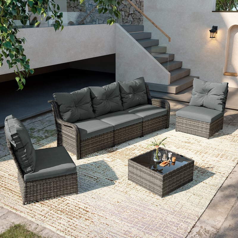 6-pieces Patio Wicker Outdoor Sectional Seating Sofa Set with Coffee Table