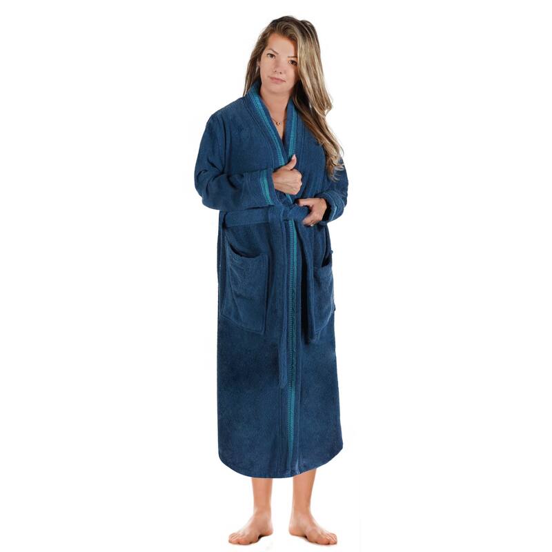 Superior Unisex Turkish Cotton Terry Kimono Bathrobe with Embroidery Robe