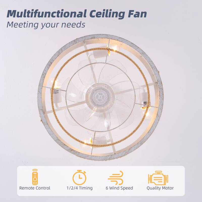 18 in. Indoor Caged Ceiling Fan with Lights, Reversible DC Motor and Remote Control for Small Bedroom